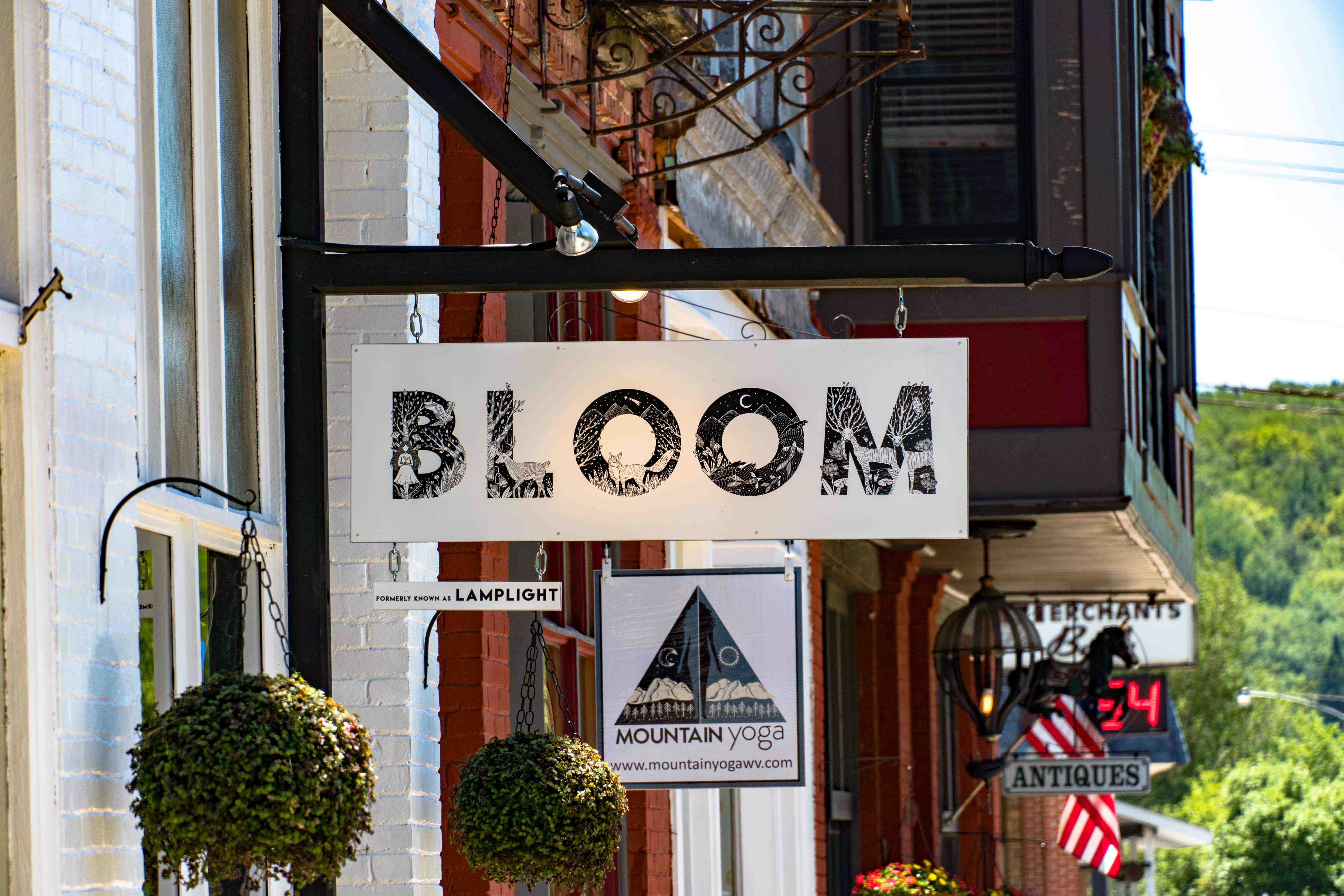 Brick facade of Bloom in Thomas, West Virginia